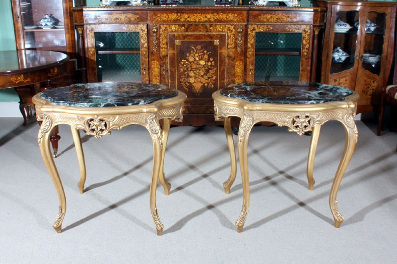 Pair of Louis XVI Style Giltwood Tables Marble Tops