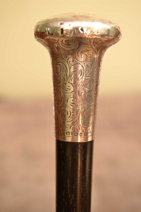 Antique Victorian Silver Mounted Walking Stick Cane