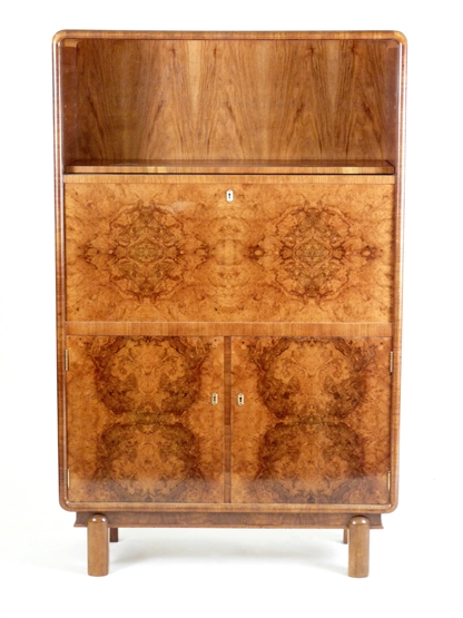 Antique Art Deco Burr Walnut Cabinet Circa 1930