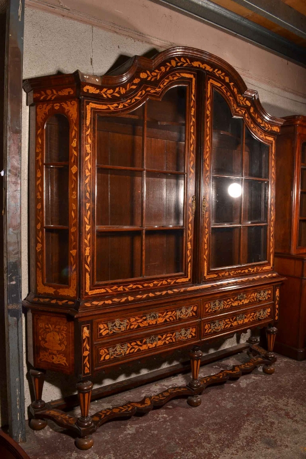 Antique Dutch Marquetry Display Cabinet C1800