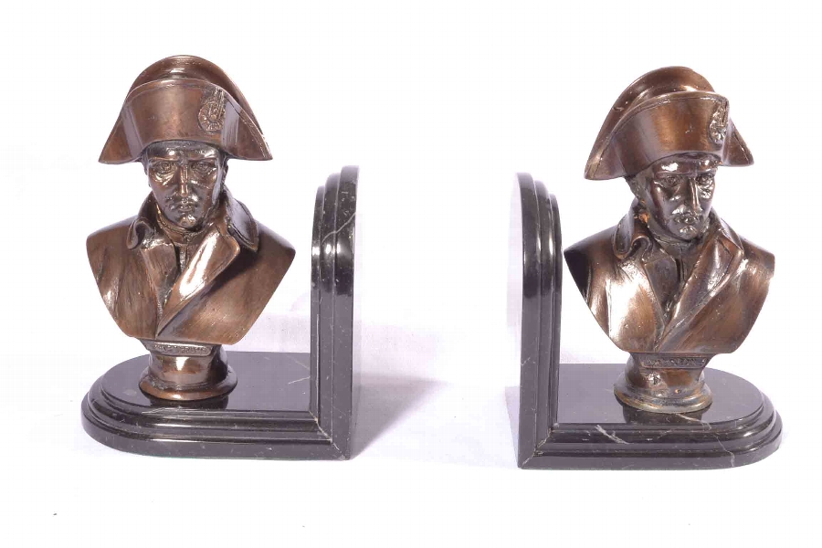 Stunning Pair Bronze and Marble Napoleon Bookends