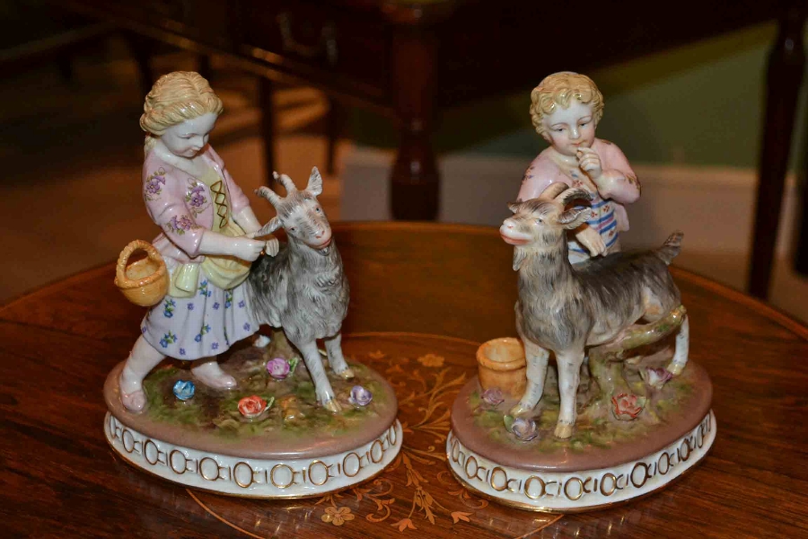 Charming Pair German Dresden Porcelain Children