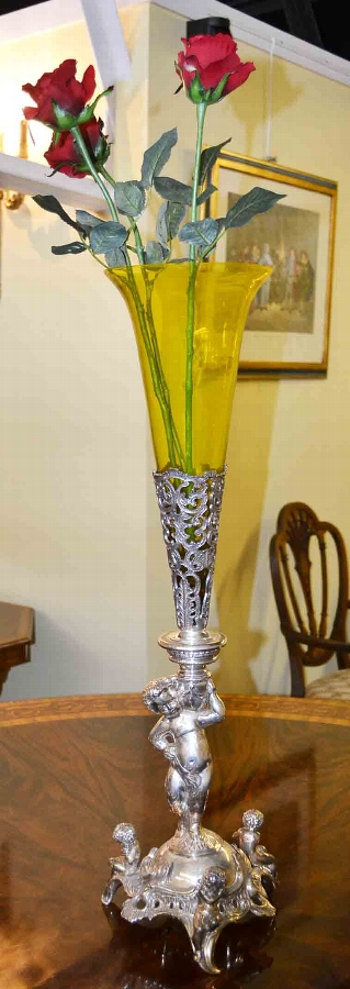 Elegant Silver Plate and Cut Glass Vase