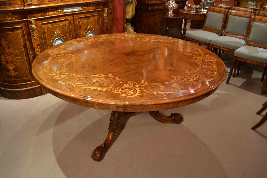 Antique Victorian Marquetry Loo Table 5ft Diameter