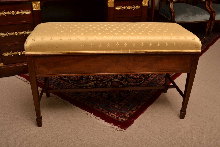 Antique Edwardian Mahogany Inlaid Duet Bench Stool
