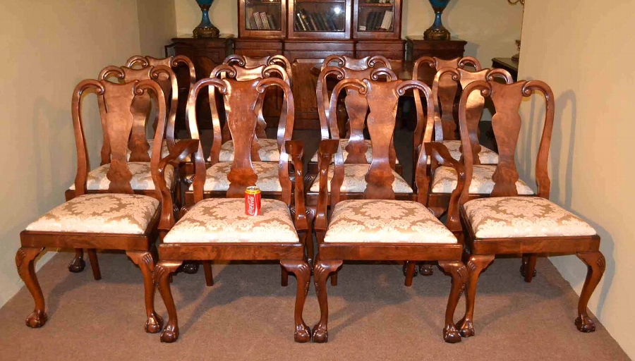 Stunning Set 12 Vintage Queen Anne Dining Chairs Walnut
