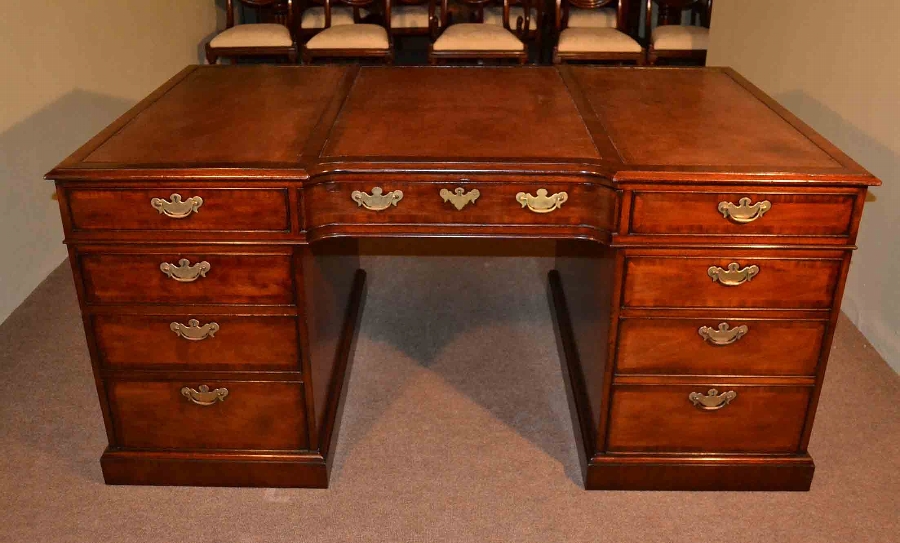 Stunning Vintage Large Mahogany Pedestal Partners Desk