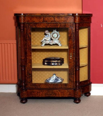 Stunning Victorian Burr Walnut Inlaid Display Cabinet