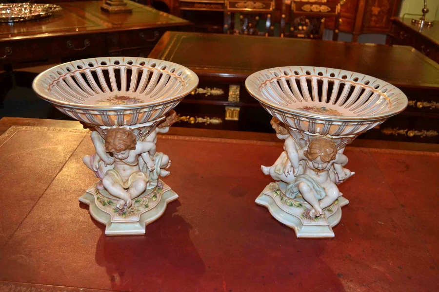 Stunning Pair German Dresden Compotes Centrepieces