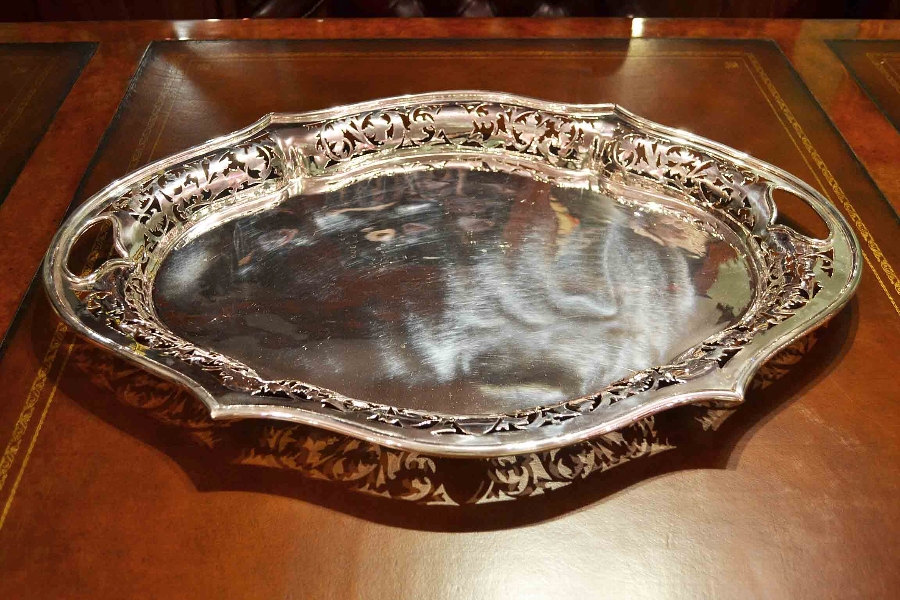 Superb Silver Plated Gallery Tray Pierced Decoration