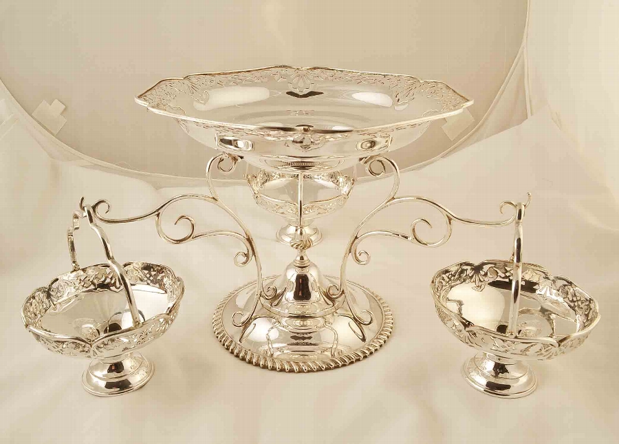 Magnificent Silver Plated Epergne Centrepiece 3 Baskets