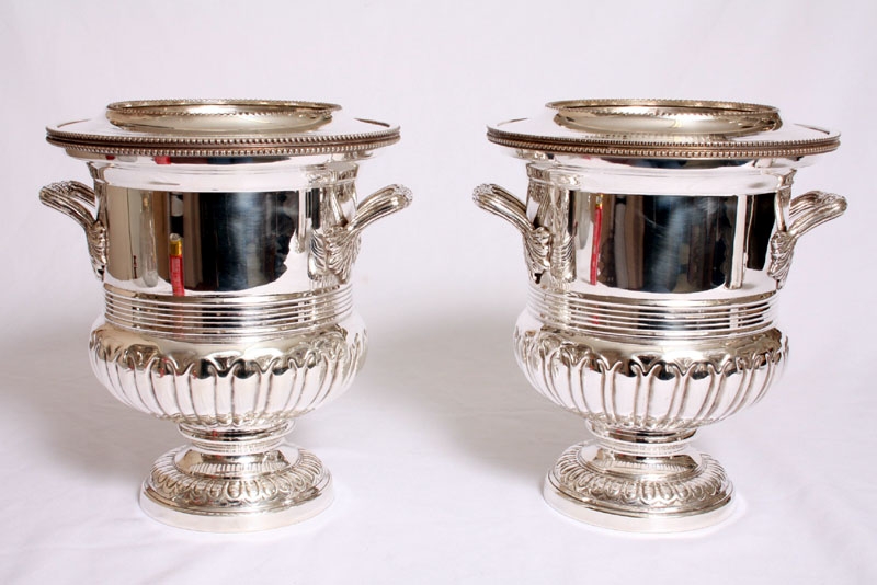 Pair Sheffield Silver Plate Wine and Champagne Coolers