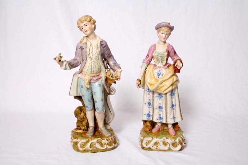 Pair German Dresden Hand Painted Porcelain Figures