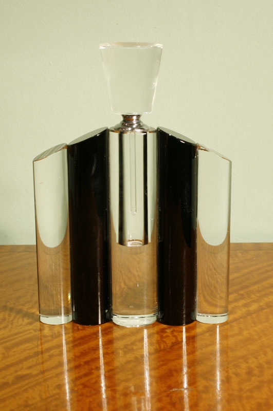 Art Deco Style Clear & Black Crystal Perfume Bottle