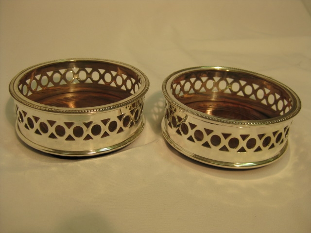 Fabulous Pair Silver Plated English Wine Coasters