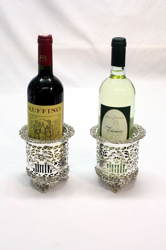 Stunning Pair Silver Plated English Wine Coasters