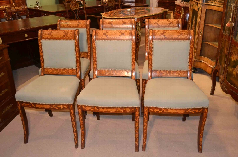 Beautiful Set 6 Antique Dutch Marquetry Chairs c.1820