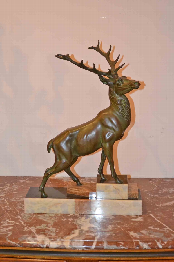Antique Art Deco Emperor Stag on Marble Base C 1920