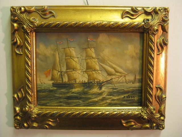 Oil Painting A Sailing Scene Giltwood Frame