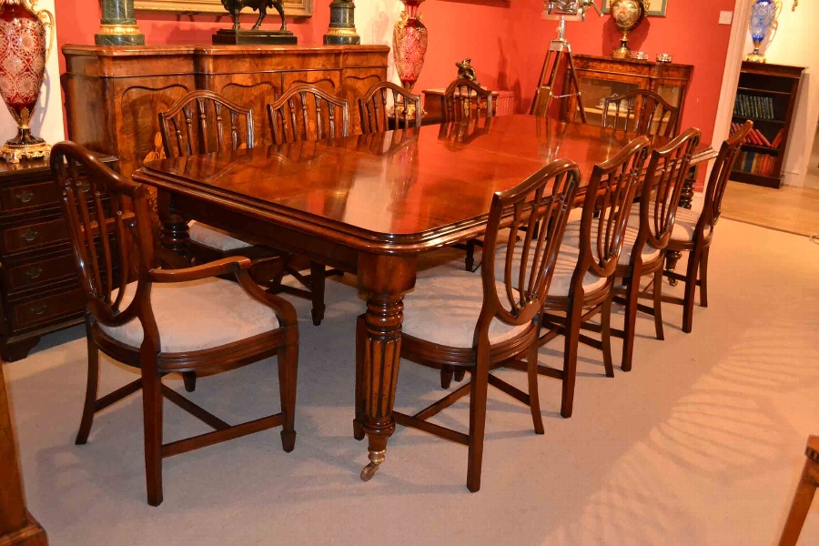 English Regency Dining Table & 10 Hepplewhite Chairs