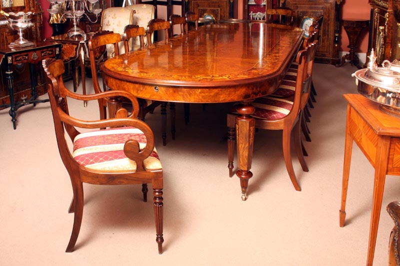 Victorian Dining Table 12 ft & 12 Chairs Burr Walnut