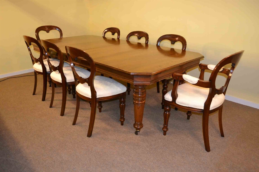 Antique Victorian Walnut Dining Table 8 ft & 8 Chairs