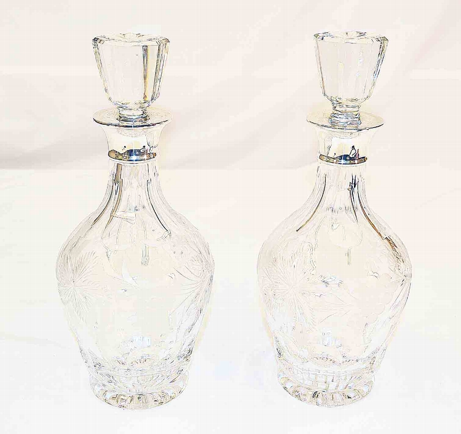 Vintage Fair Cut Glass and Silver Claret Jugs Decanters