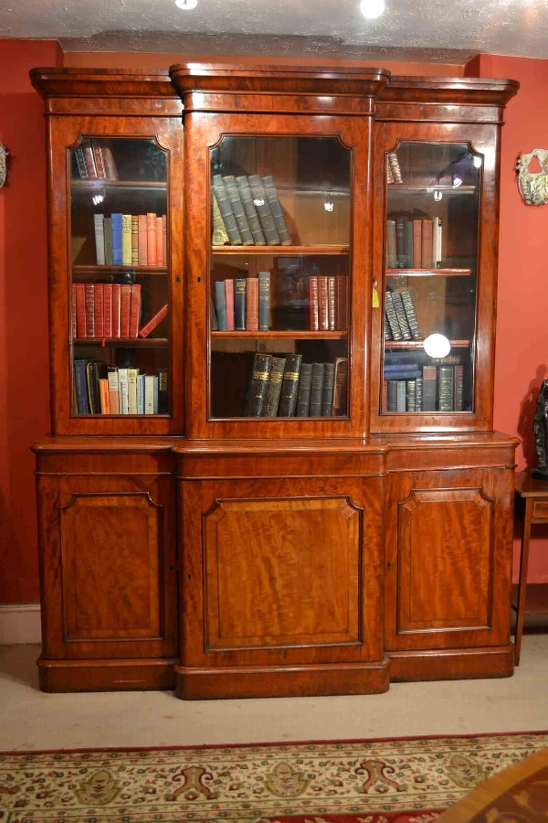 Antique Victorian Mahogany Breakfront Bookcase C1870