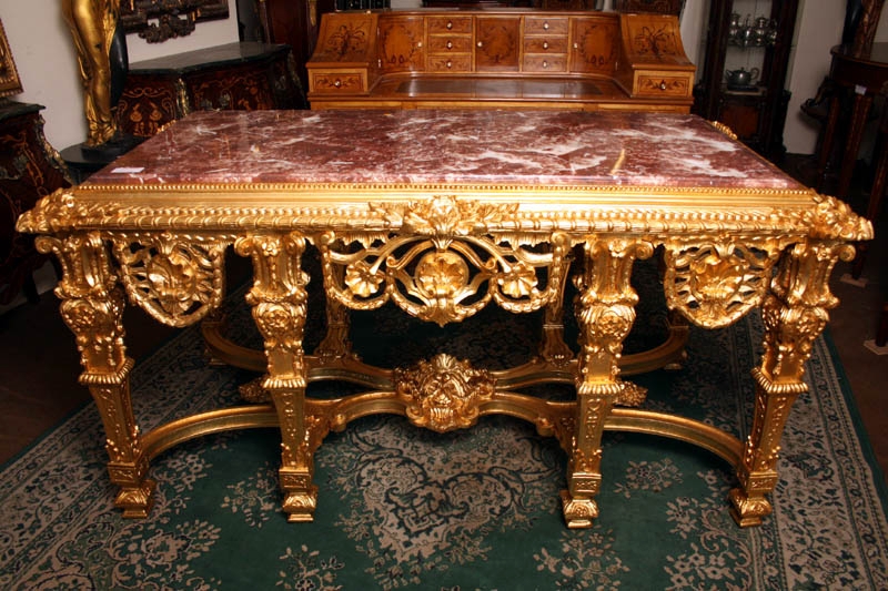 Large Carved Louis XV Giltwood & Marble Centre Table