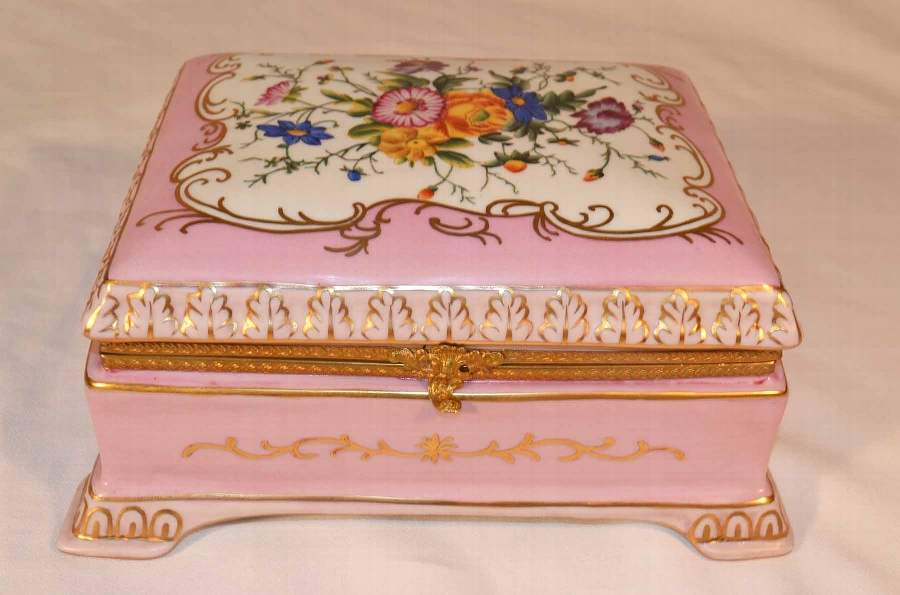 Beautiful Russian Floral Porcelain Casket Jewellery Box