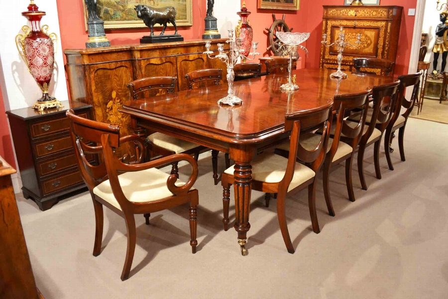 English Regency Dining Table & 10 Regency Swag Chairs