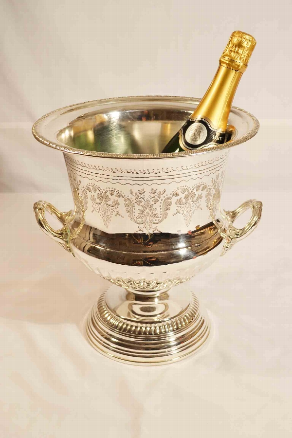 Magnificent Engraved Silver Plated Champagne Cooler