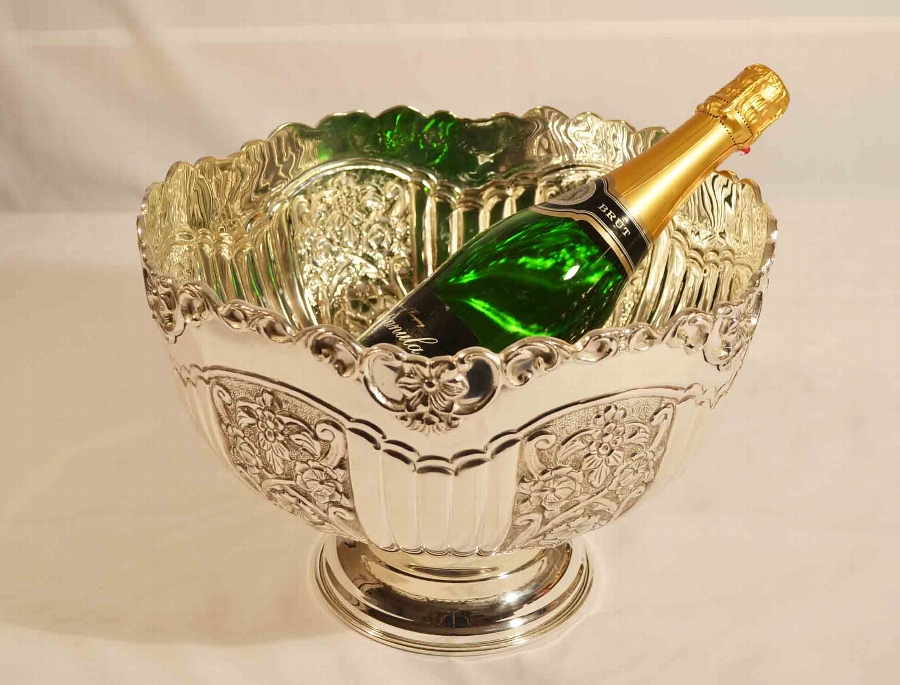 Superb Silver Plated Embossed Cooler Punch Bowl
