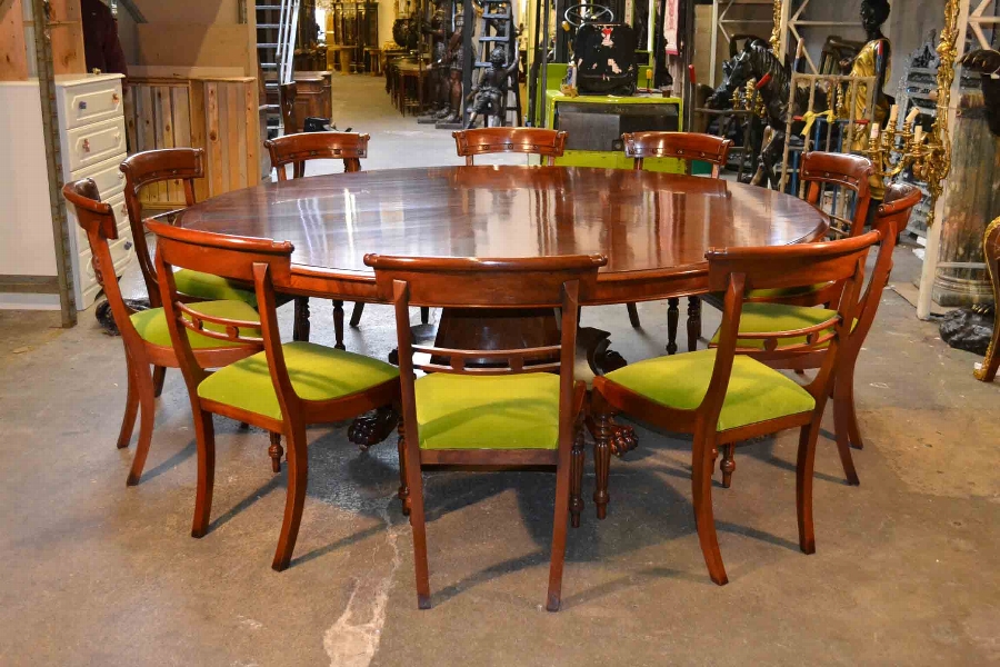 Vintage Dining Table & 10 Chairs 7 ft Round Mahogany
