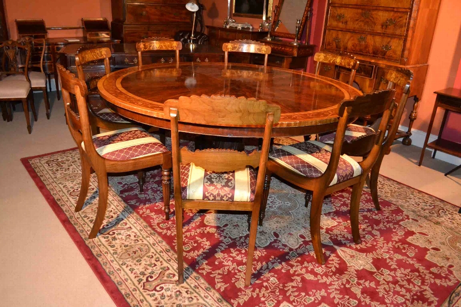 Vintage Dining Table & 8 Chairs 6 ft Round Mahogany