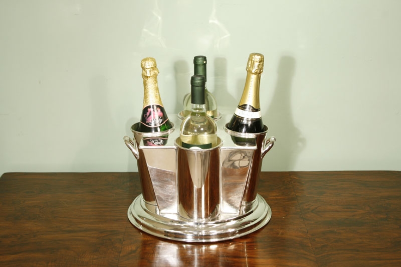 Deco Silver Plated 4 Bottle Wine Cooler Ice Bucket