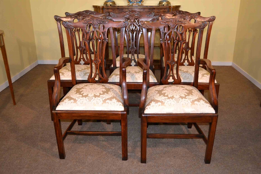 Set 8 Vintage Dining Chairs Mahogany Chippendale