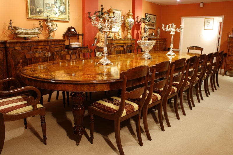 Huge Marquetry Dining Table 16 Chairs Extending Walnut