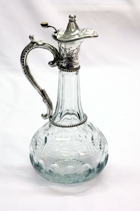 Cut Glass and Silver Plate Claret Jug Decanter