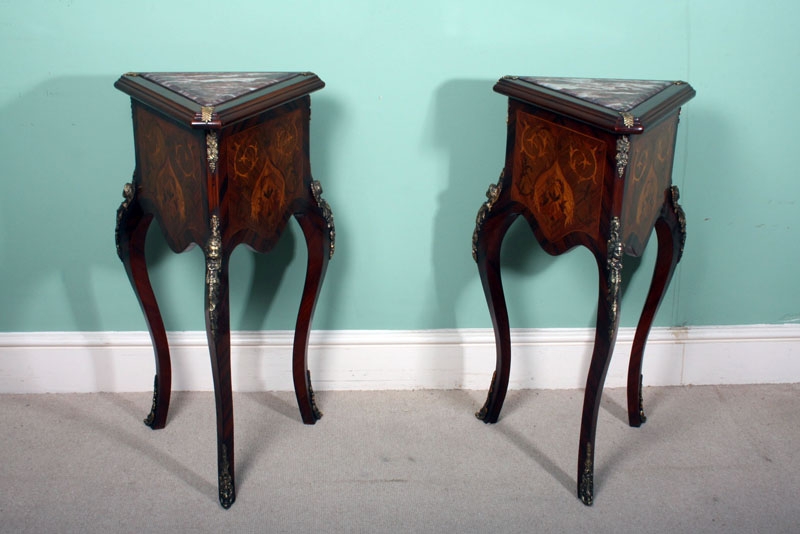 Lovely Louis XV Kingwood & Walnut Side Tables Pedestals