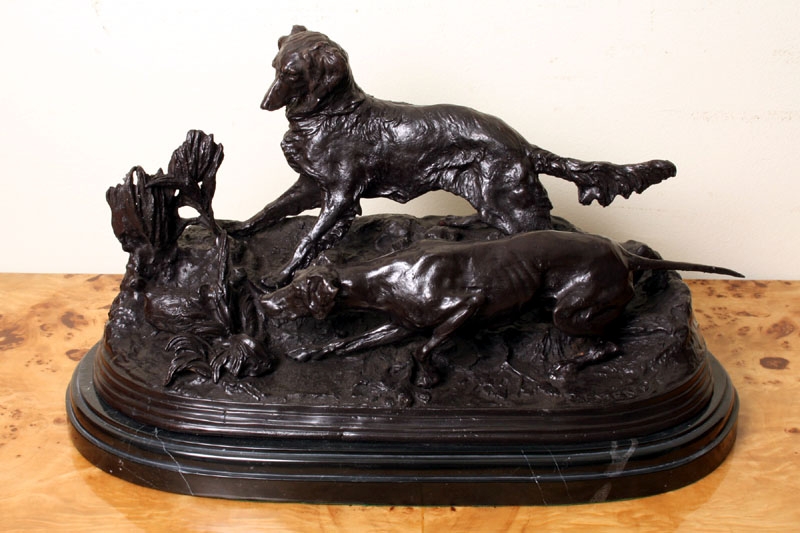 Beautiful Bronze Sculpture Pair of Dogs Hunting P. Mene