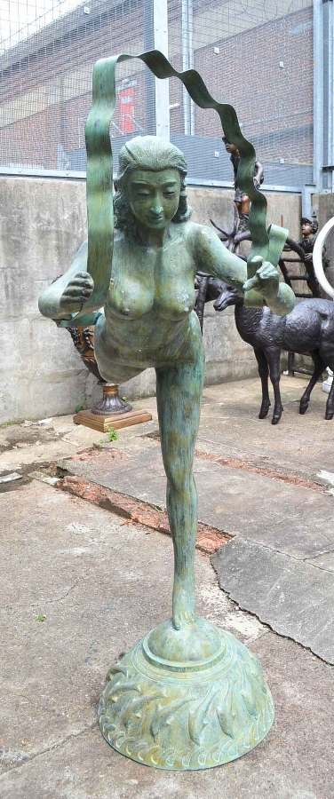 Stunning Life Size Bronze Asian Dancer Garden Statue