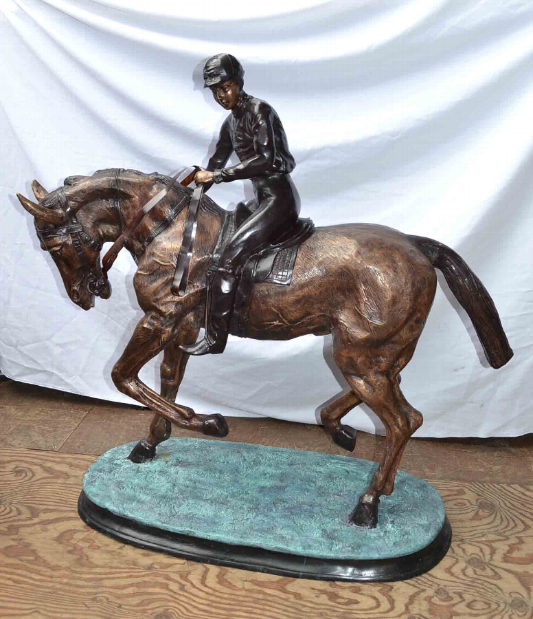 Stunning Horse & Jockey Bronze Sculpture Mene