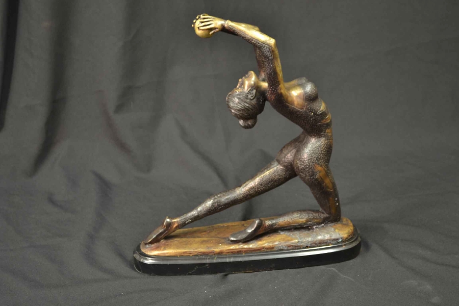 Stunning Bronze Sculpture Dancer Kneeling Marble Base