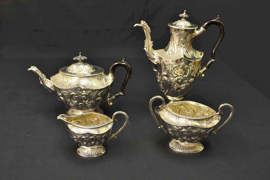 Antique English Silver Rococo Tea & Coffee Set 1898