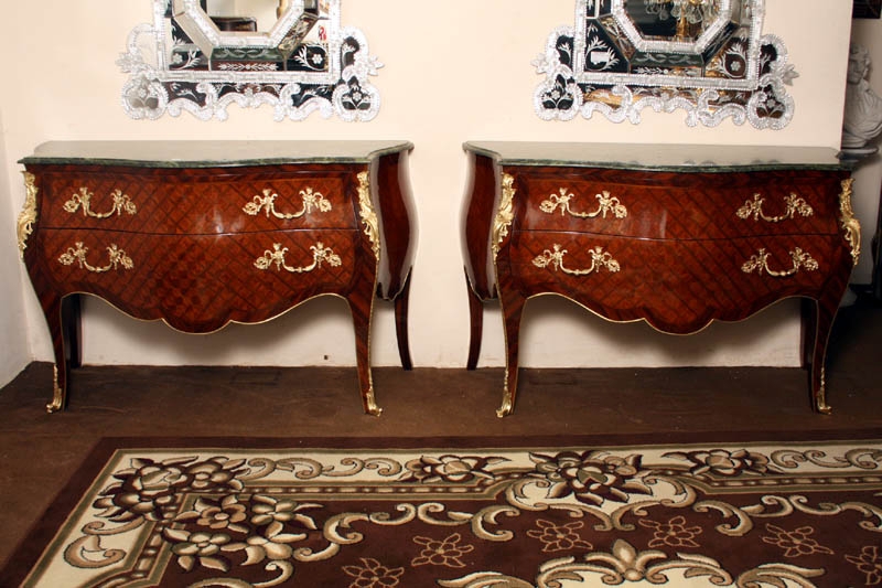 Pair of LOUIS XV Walnut Commodes Chests Marble Tops