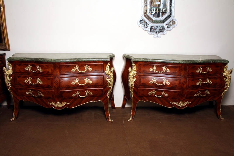 Huge Pair Louis XV Walnut Kingwood Commodes Chests
