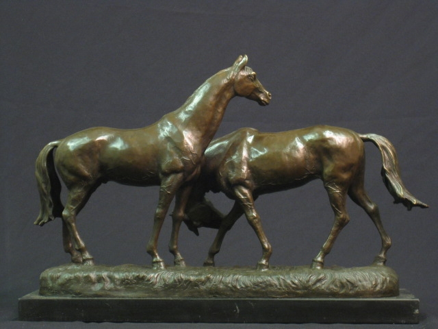 Chraming Bronze Sculpture of Two Thoroughbred Horses