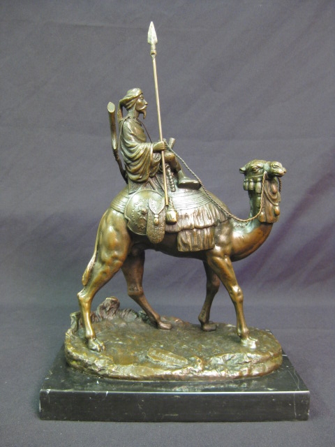 Stunning Bronze Sculpture Arab Bedouin Warrior on Camel
