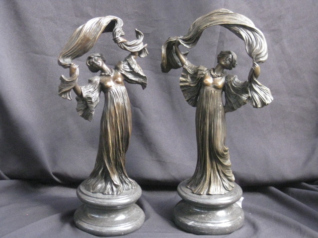 Stunning Pair Art Nouveau Bronze Dancers A Leonard